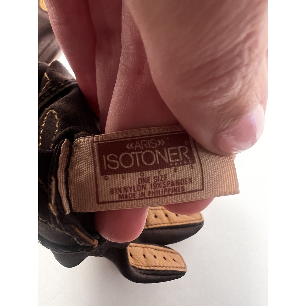 Isotoner Aris Vintage Brown Tan Dress Gloves One Size Nylon Spandex Two Tone - Picture 8 of 8